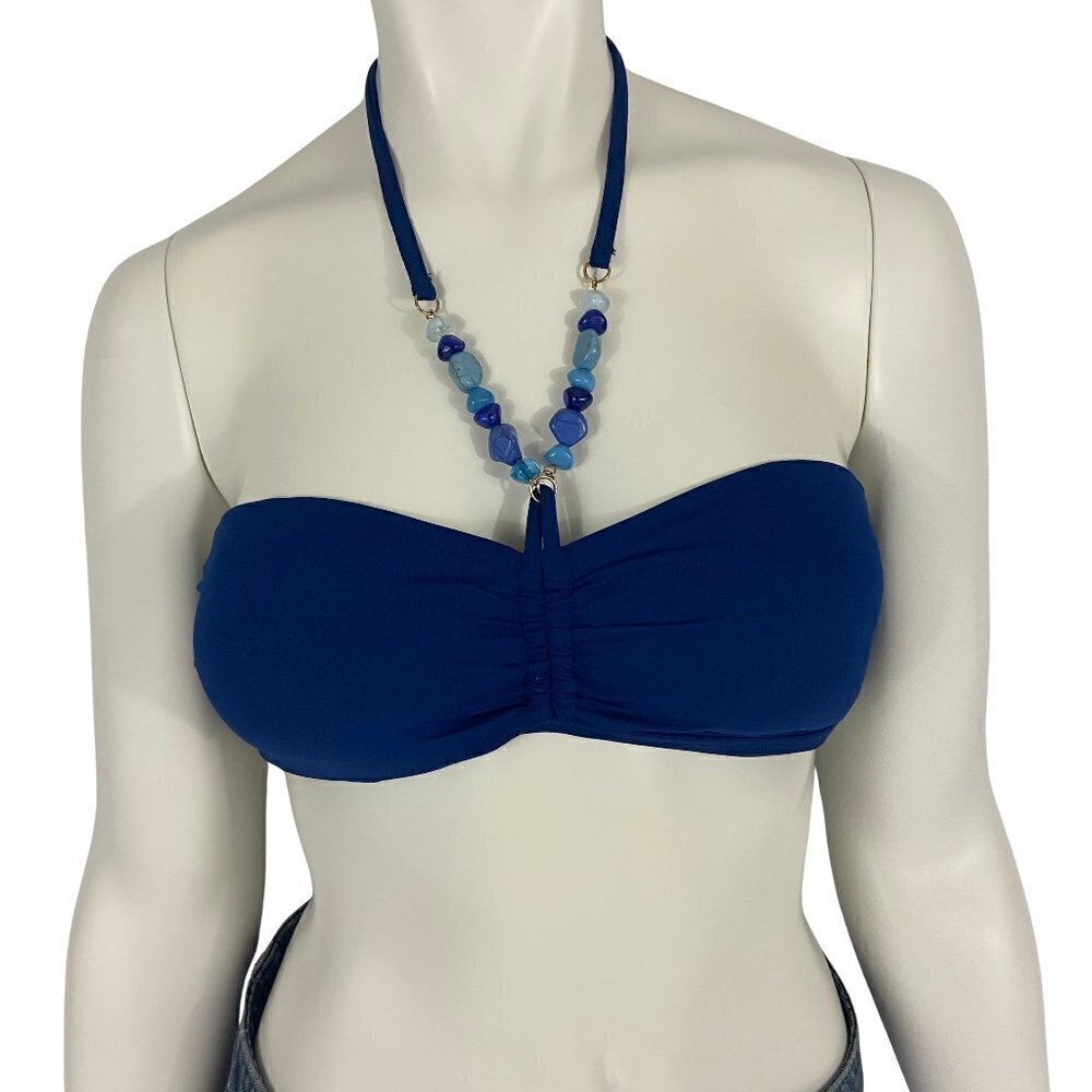 Ralph Lauren Blue Beaded Beach Club Bandeau Padded Bikini Top Size 6 Boho NWT